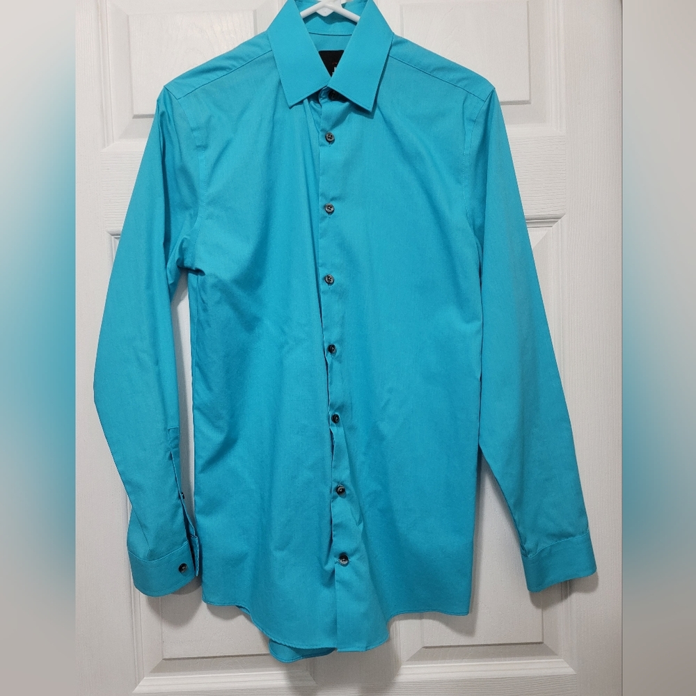 Men's J. Ferrar sky blue button-down dress shirt, slim fit, sz 14-14 1/2, 32/33